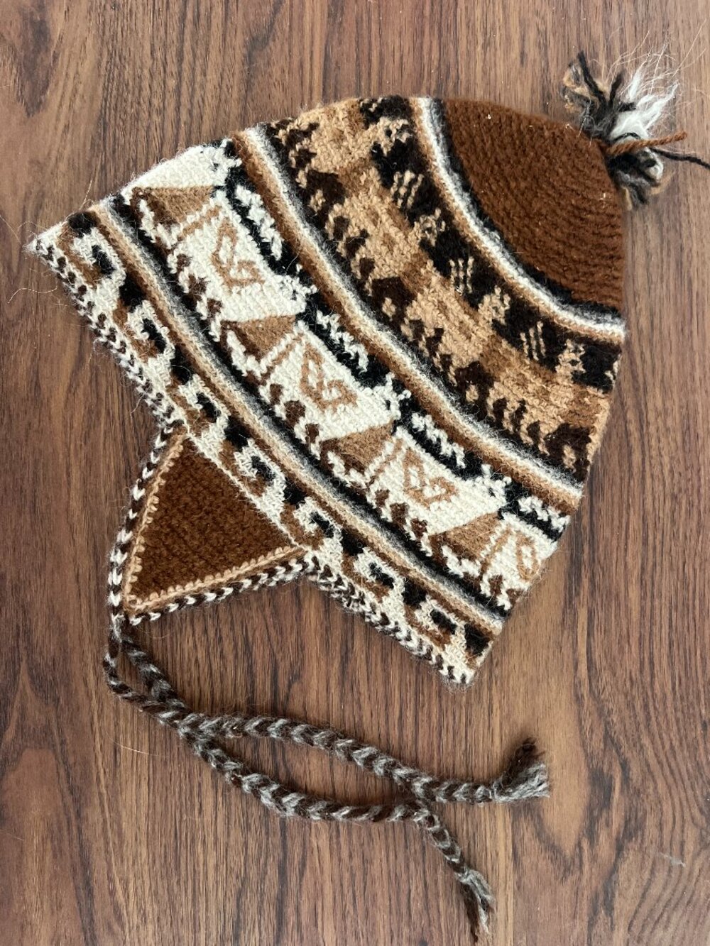Peruvian Alpaca Brown/Black Chullo Trapper Hat Winter Ski Snow Camping Outdoors